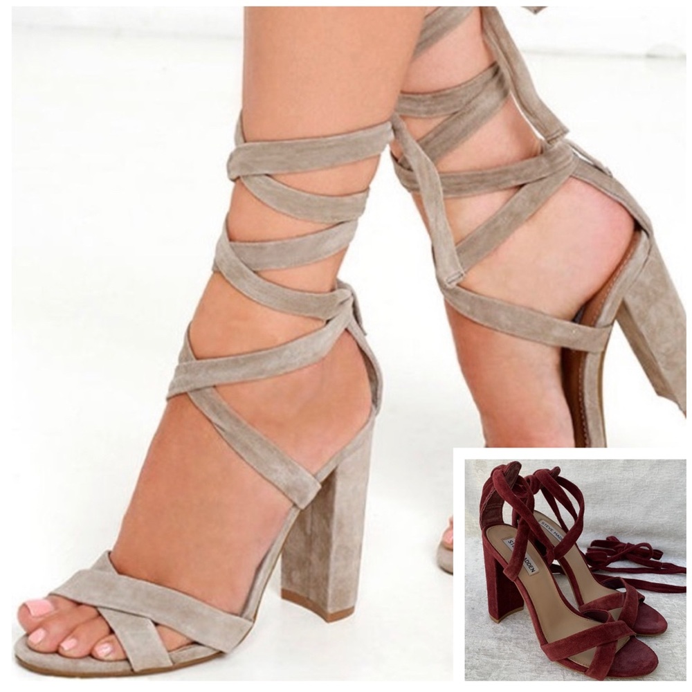 Steve Madden Burgundy Suede Ankle Wrap Around Straps Criss Cross Heels